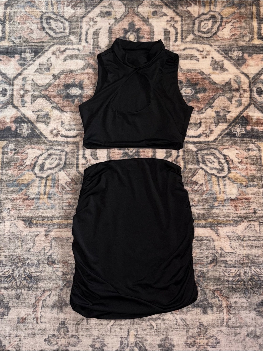 SHEIN Black Cutout Cropped Skirt Set